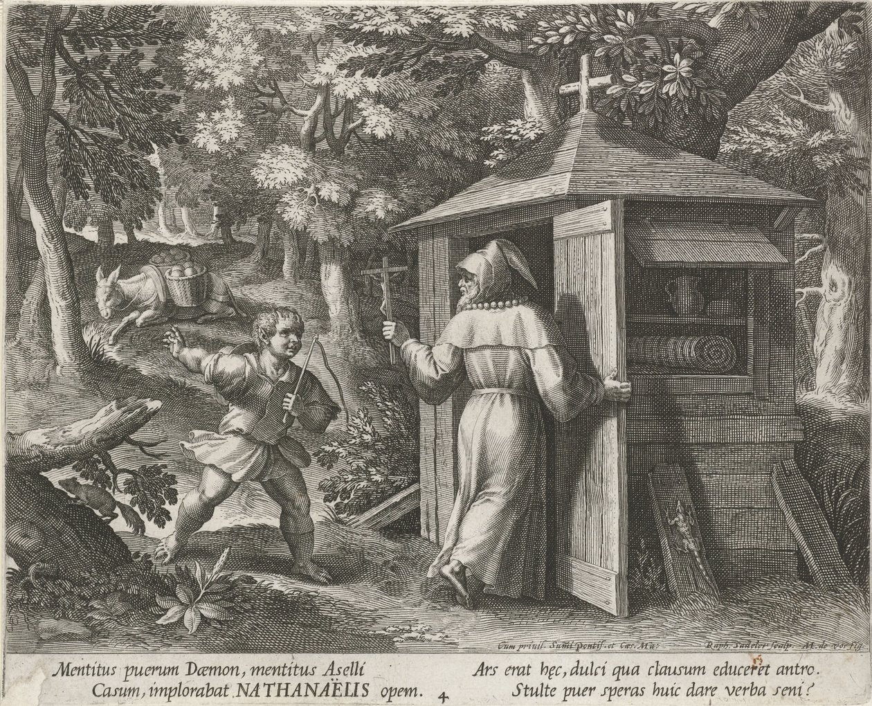 Saint Bartholomew som Eremit Eremitter (serietitel) Oraculum Anachoreticum (serietitel) af Raphaël Sadeler (I)
