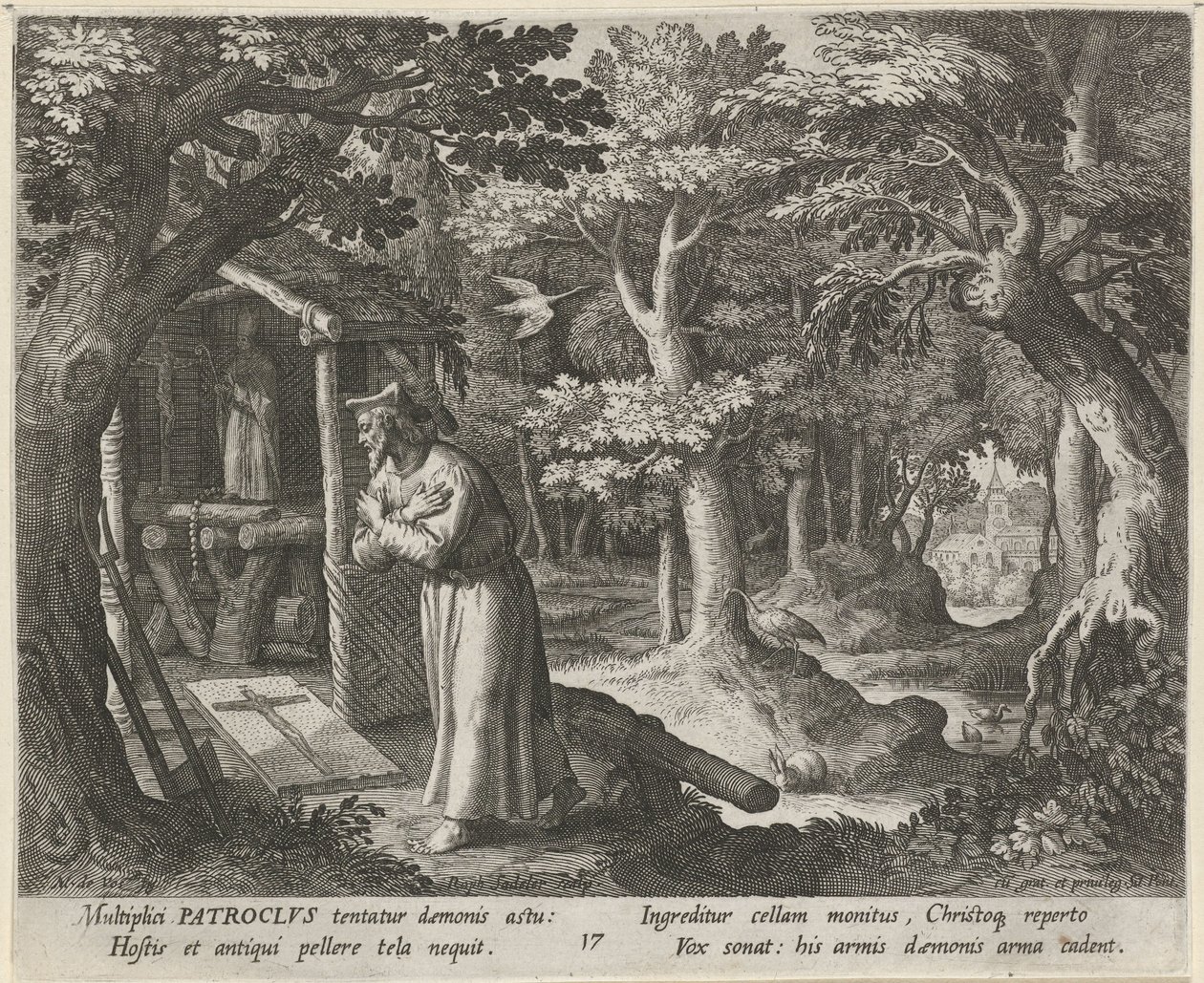 Saint Patroclus af Néris som eneboer Eremitternes dydige liv (serietitel) Trophaeum vitae solitariae (serietitel) af Raphaël Sadeler (I)