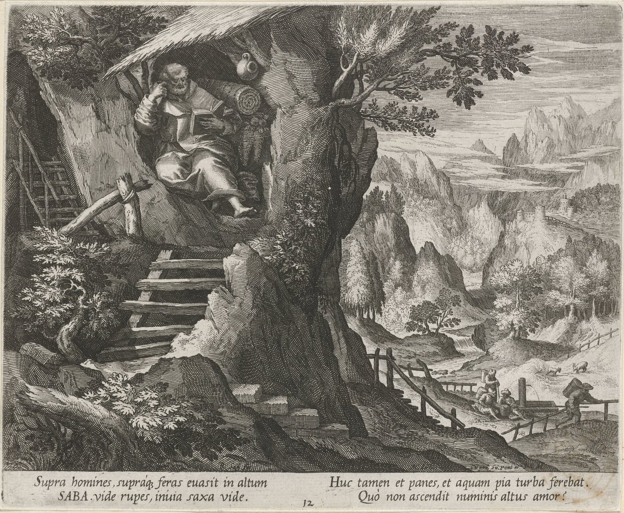 Saint Sabas som eneboer Eremitter (serietitel) Oraculum Anachoreticum (serietitel) af Raphaël Sadeler (I)