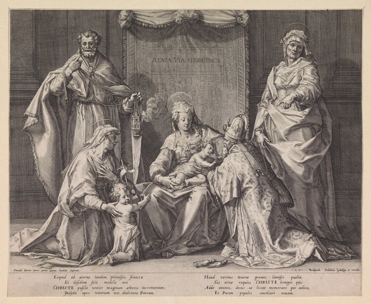Hellig familie med Zacharias, Elizabeth og Johannes Døberen af Raphaël Sadeler (I)