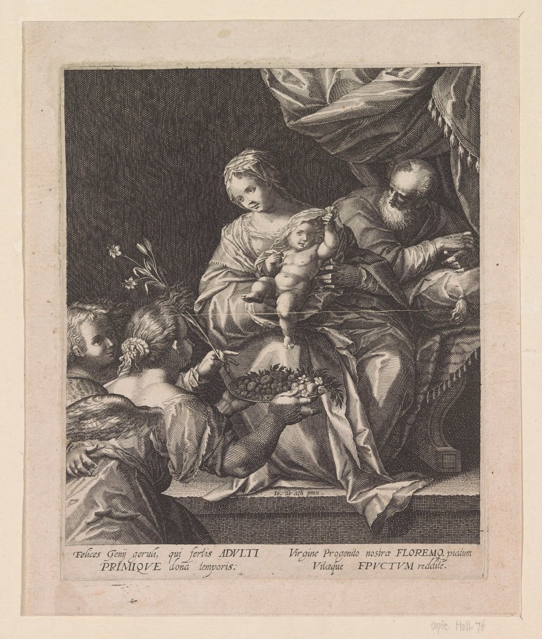 Hellig familie med to engle af Raphaël Sadeler (I)