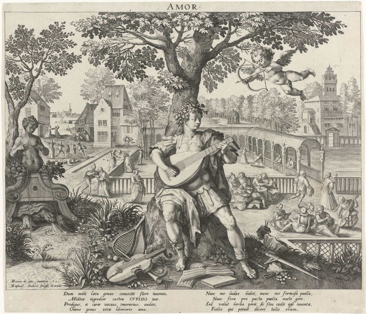 Ungdom under indflydelse af kærlighed Amor (titel på objekt) The Four Ages (serietitel) af Raphaël Sadeler (I)