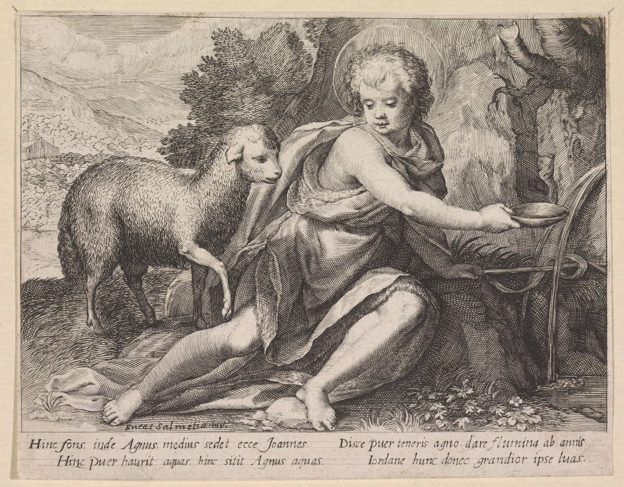 Johannes Døberen som ung mand ved en brønd af Raphaël Sadeler (I)