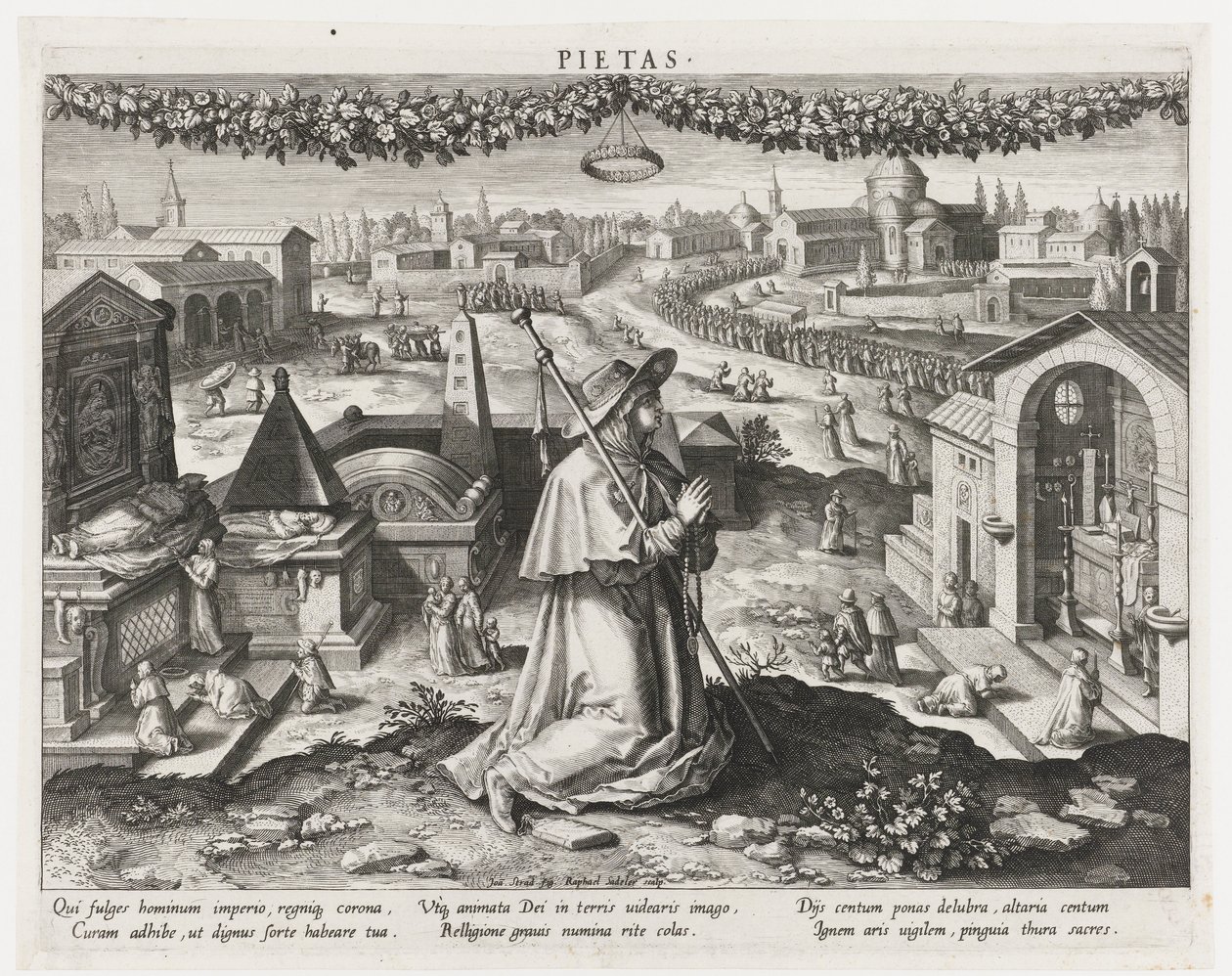 Pietas som personificeringen af ​​fromhed Pietas (titel på objekt) Prinsens vigtigste aktiviteter (serietitel) Schema, seu speculum principum (serietitel) af Raphaël Sadeler (I)