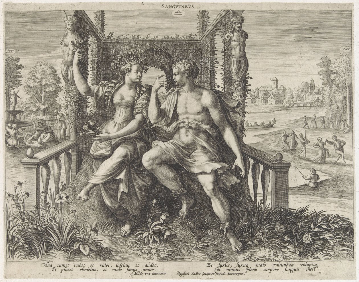 Sanguinsk temperament Sanguineus (titel på objekt) Vier temperamenten (serietitel) af Raphaël Sadeler (I)