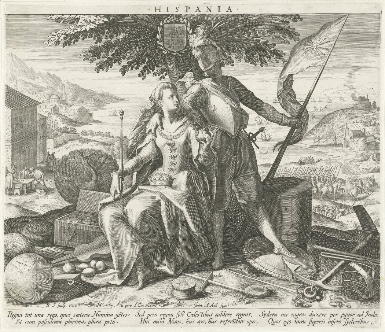 Spanien med Juno og Mars Hispania (titel på objekt) Allegoriske fremstillinger af europæiske lande (serietitel) af Raphaël Sadeler (I)