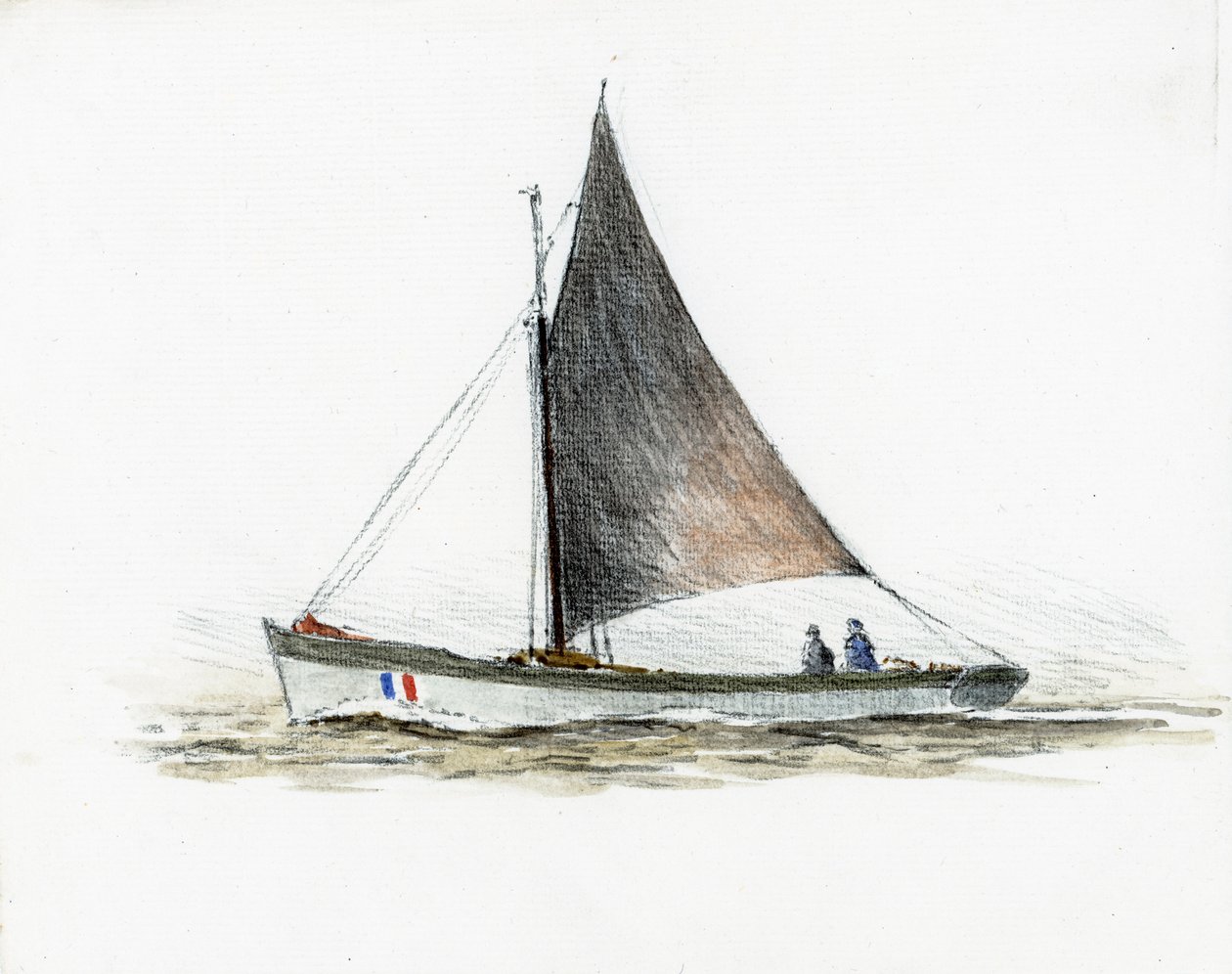 Gabare ved Girondes flodmunding (gouache, kul og blyant på papir) af Raymond Bonnefon