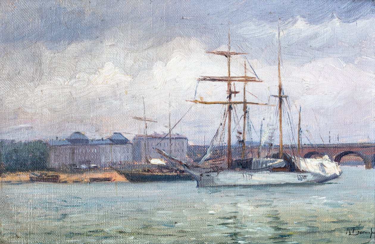 Udsigt over havnen i Bordeaux (olie på lærred) af Raymond Bonnefon