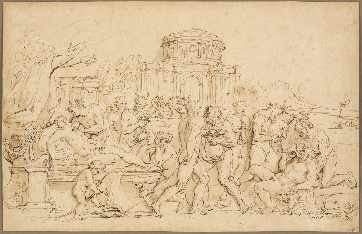 Bacchus og Ariadne med Silenus, nymfer og satyrer af Raymond de Lafage