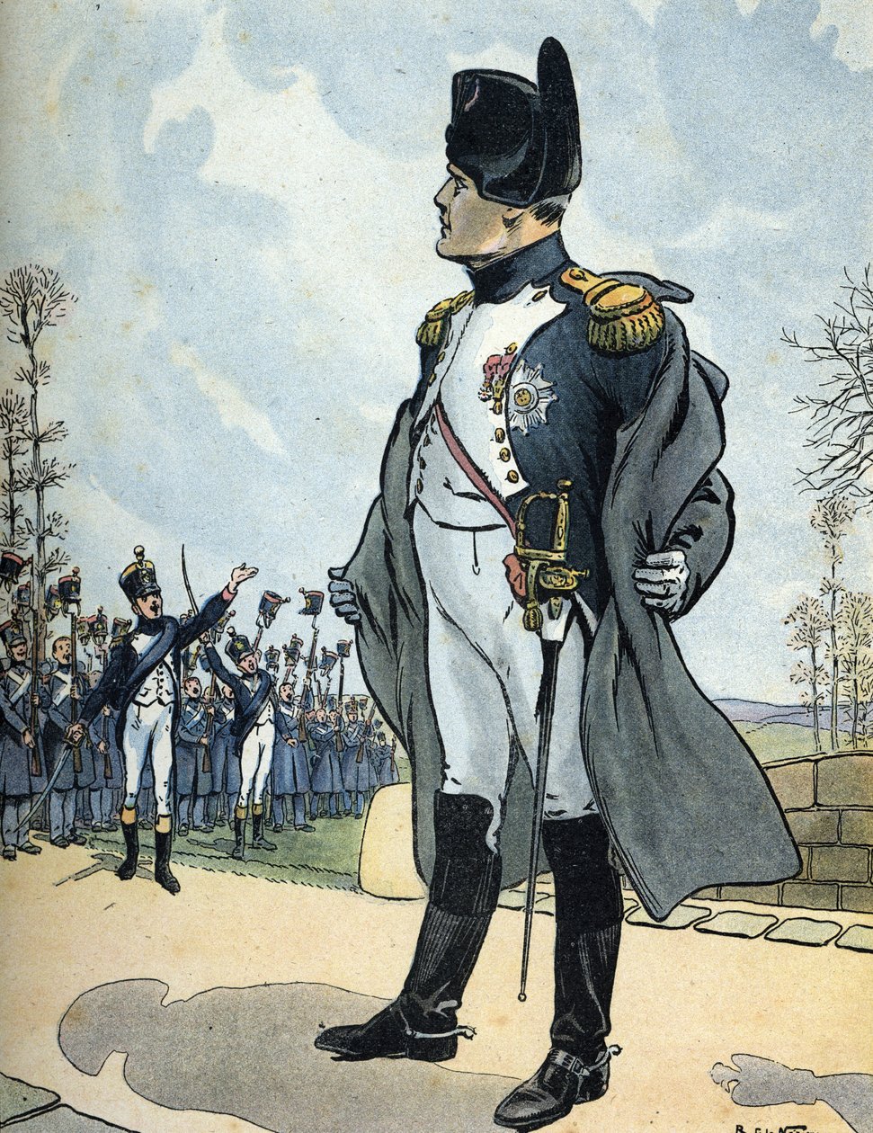 Portræt af kejser Napoleon I (1769-1821) på vej tilbage fra eksil på Elba af Raymond de la Neziere