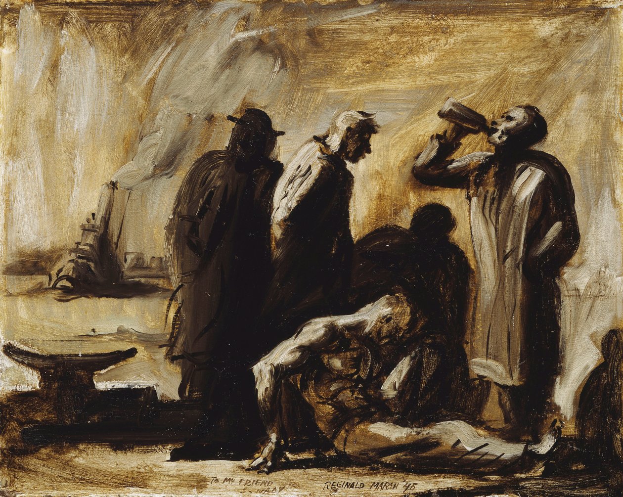 Bumser på en mole i New York af Reginald Marsh