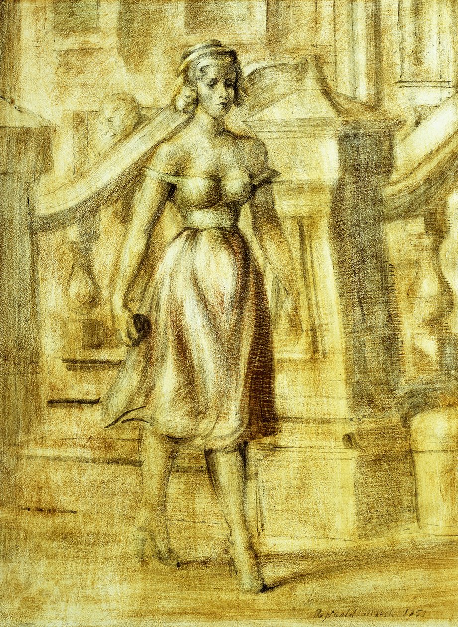 En spadserende dame: Et dobbeltmaleri af Reginald Marsh