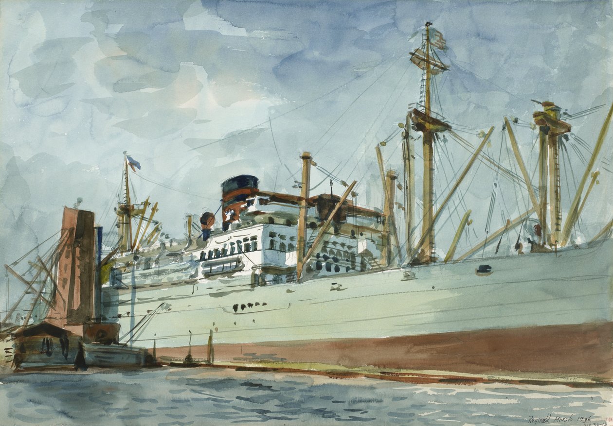 Dampskib og slæbebåd af Reginald Marsh