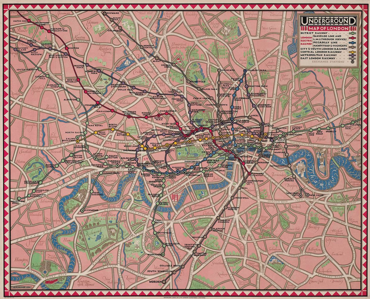 Underjordisk kort over London af Reginald Percy Gossop