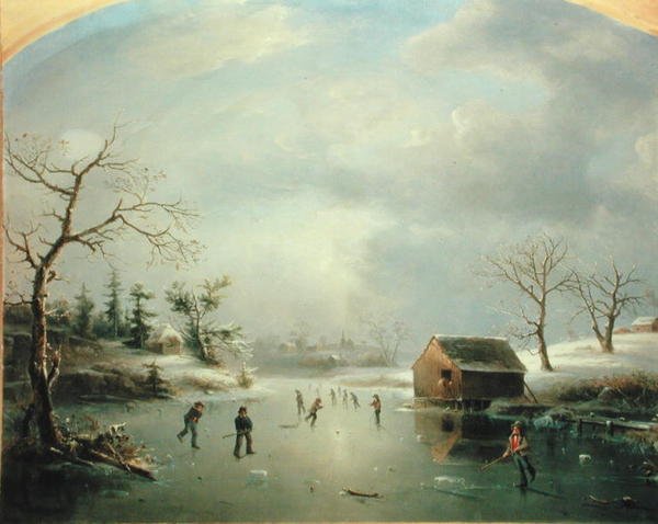 Skating Pond i Morristown, New Jersey (olie på lærred) af Regis Francis Gignoux