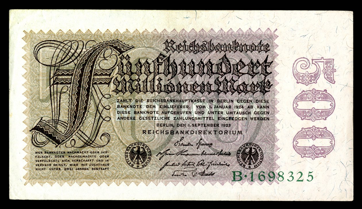 Papirmærke for Weimar -republikken, efter hyperinflationstiden efter første verdenskrig (1921–24) af Reichsbankdirektorium Berlin