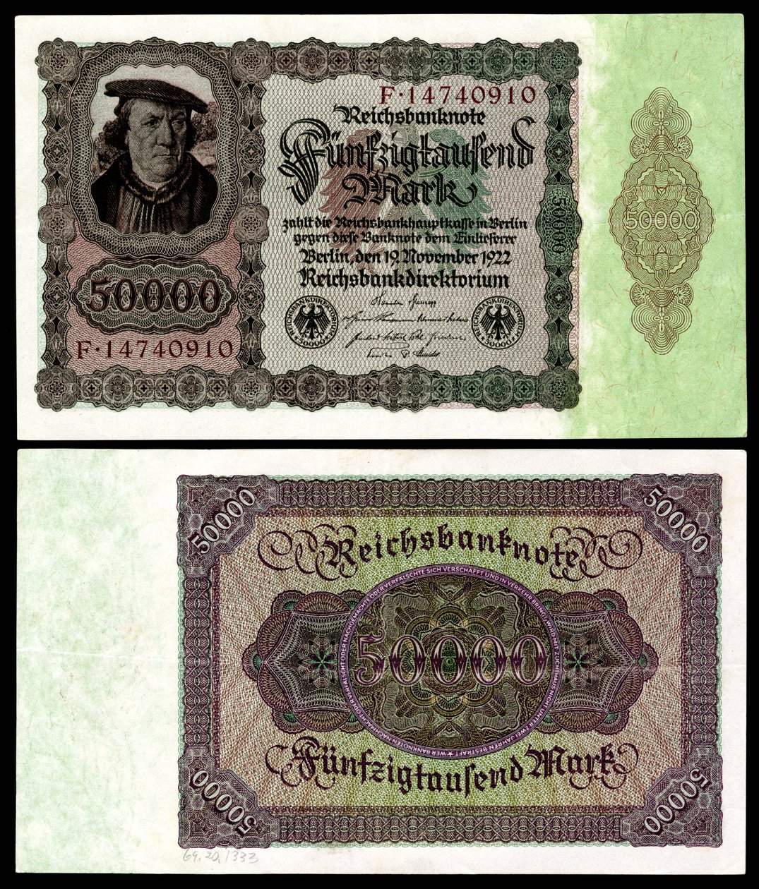Papirmærke i Weimar -republikken, efter hyperinflationstiden efter første verdenskrig af Reichsbankdirektorium Berlin