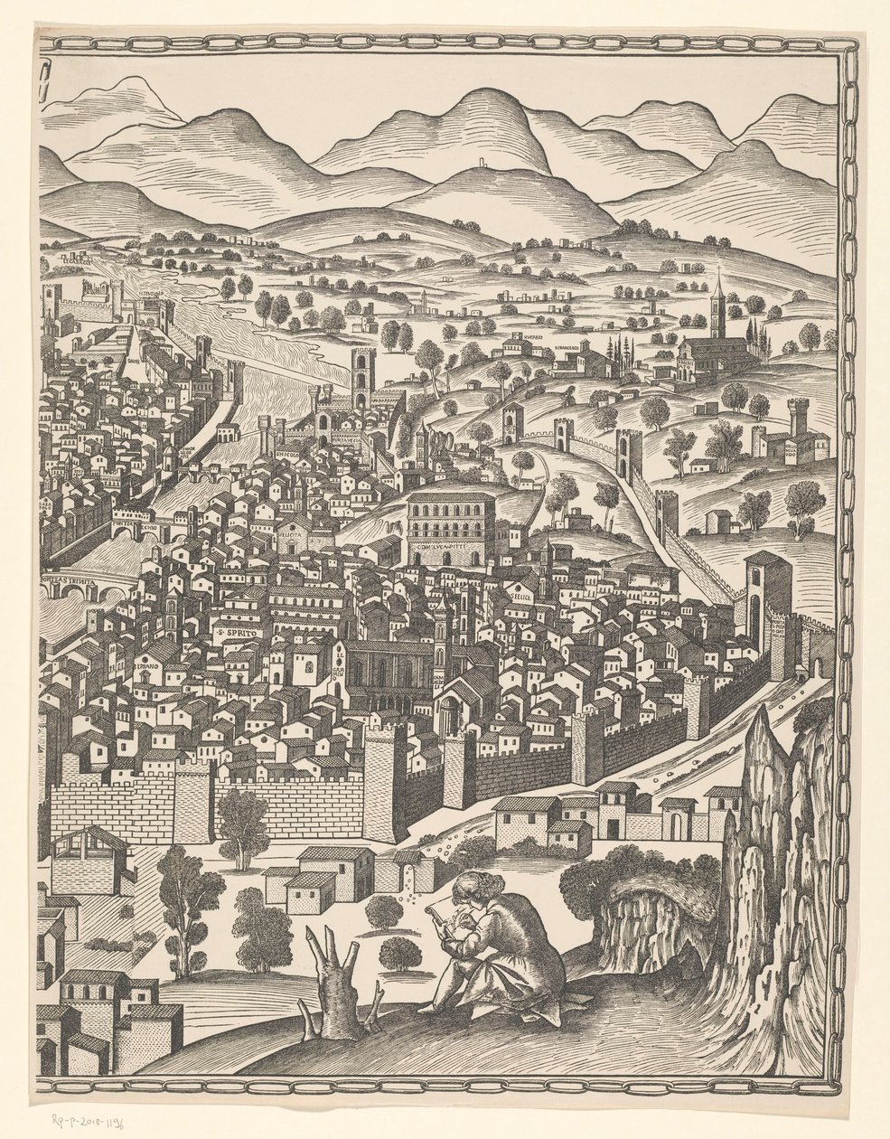Udsigt over Firenze (højre del) Fiorenza (titel på objekt) af Reichsdruckerei