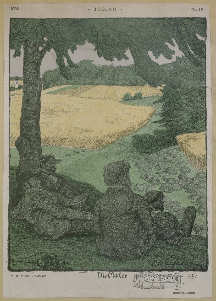 Malere iagttager naturen, illustration fra 