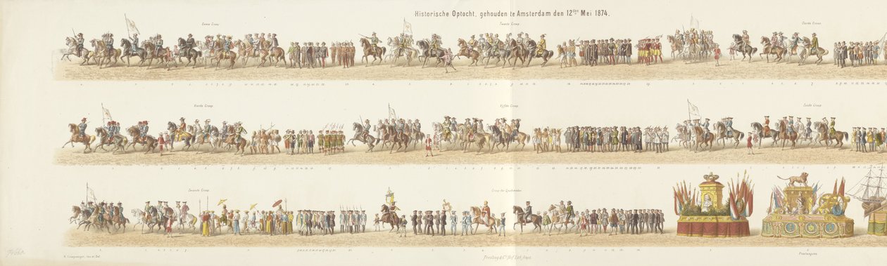 Historisk procession, afholdt i Amsterdam den 12. maj 1874 (titel på objektet) af Reinier Craeyvanger