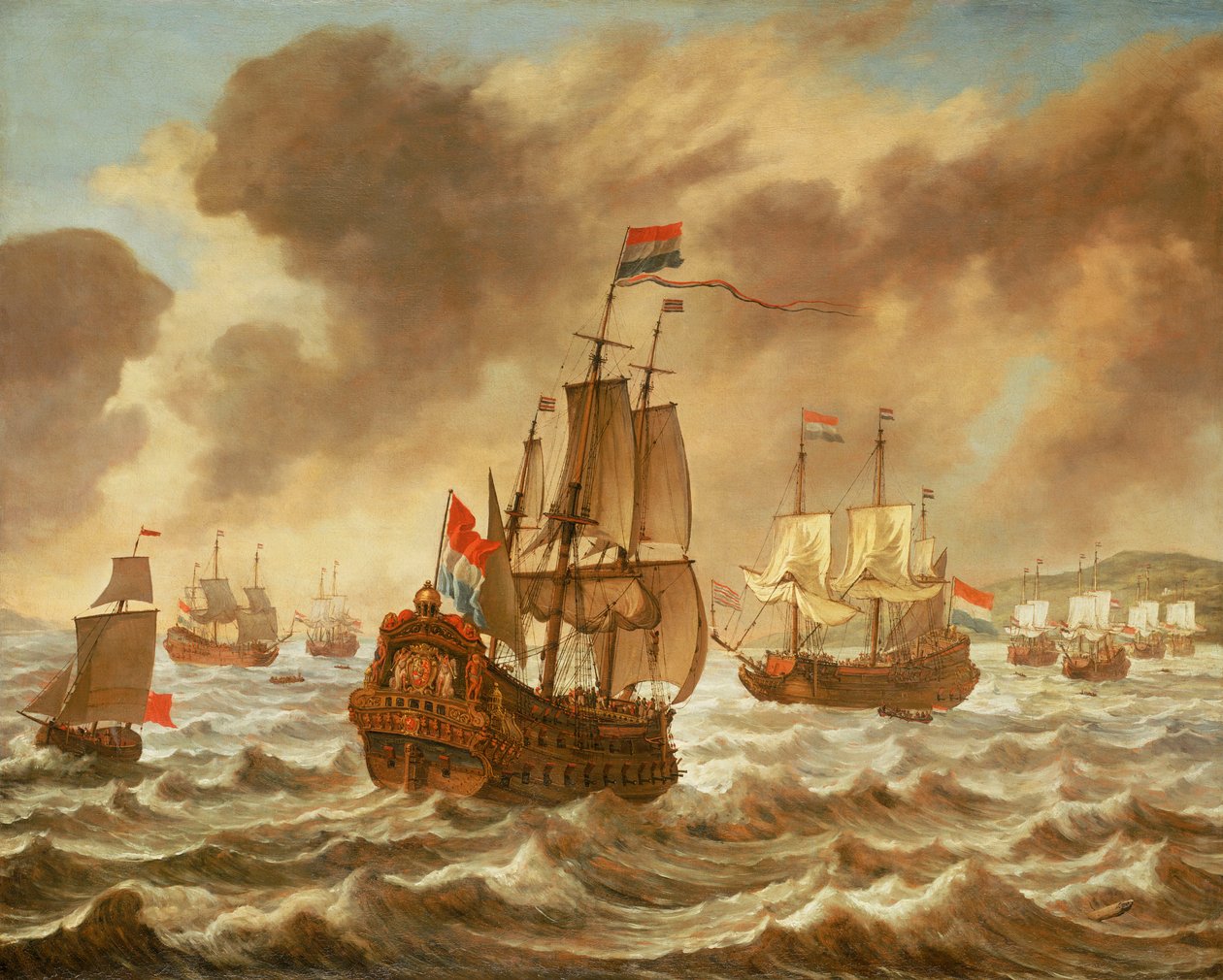 Før slaget ved Downs, 21. oktober 1639, viser Tromps flagskib 