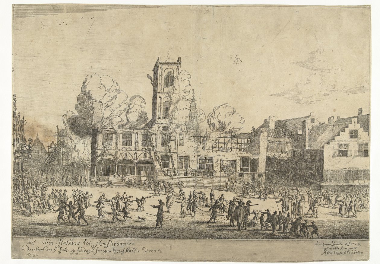 Brand i det gamle rådhus i Amsterdam Det gamle rådhus til Amsterdam brændte den 7. juli søndag morgen klokken halv tre Ao 1652 (titel på objekt) af Reinier Nooms