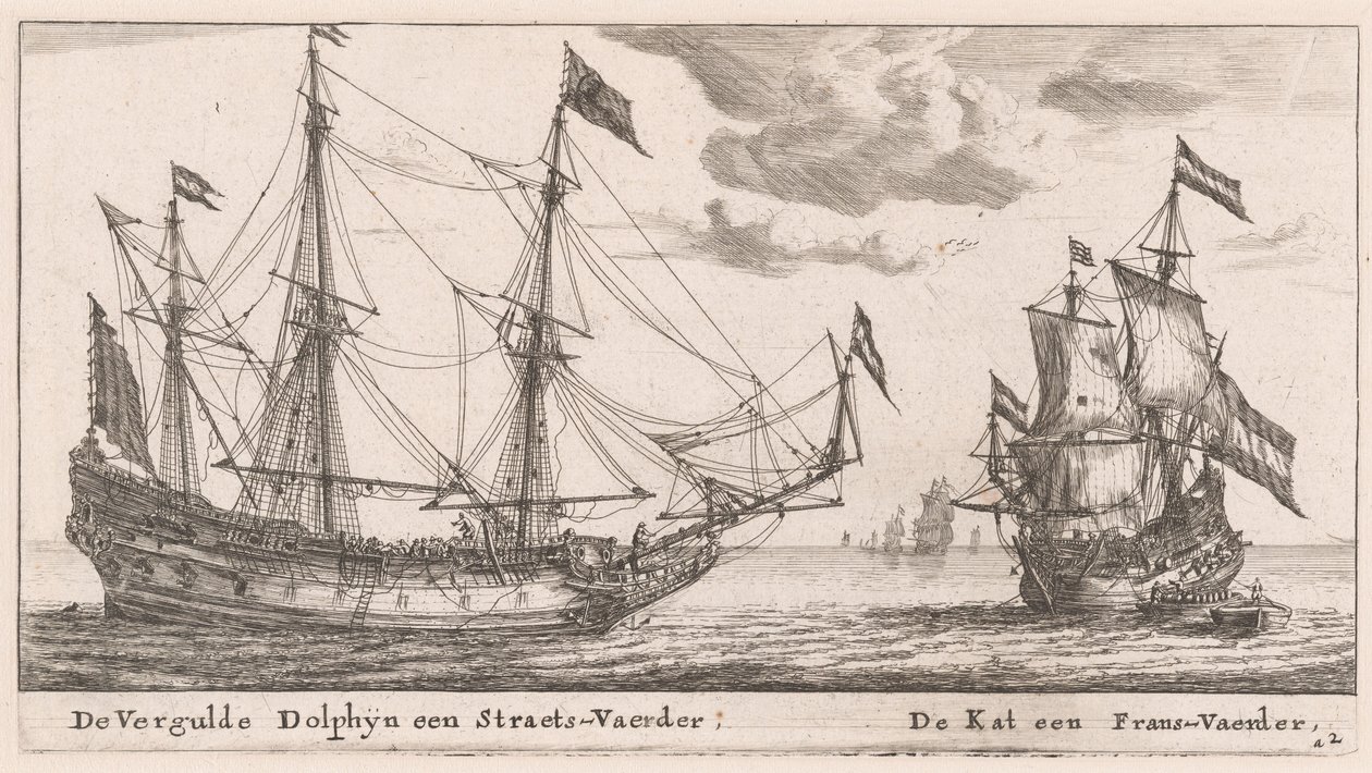 "Vergulde Dolphyn", et stort handelsfartøj og "Kat", en fløjte af Reinier Nooms, called Zeeman