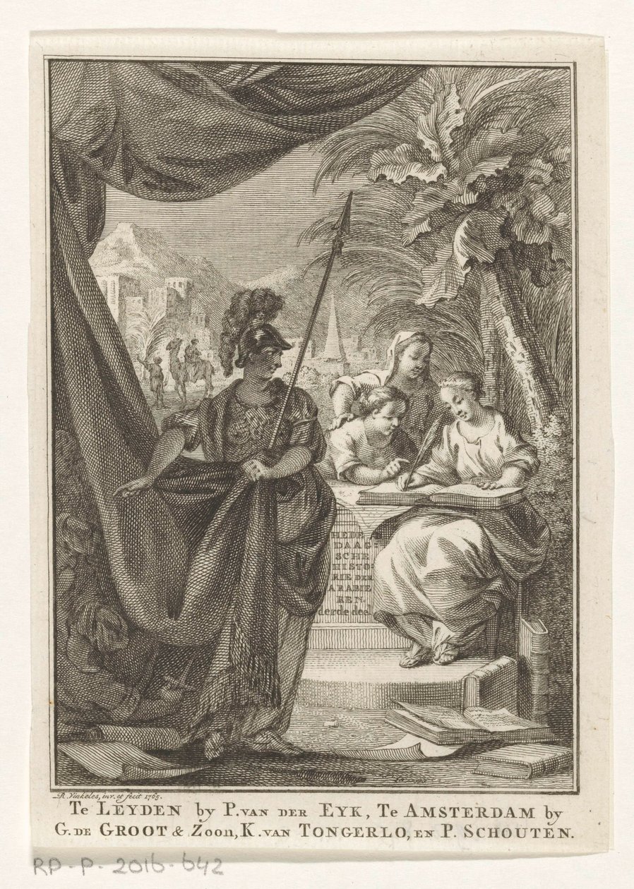 Allegori af det arabiske imperium Arabernes samtidshistorie, tredje del (titel på objekt) Titelblad for: S.n., Hedendagche historie eller Fortsættelsen af ​​den almindelige historie, 1764 af Reinier Vinkeles (I)