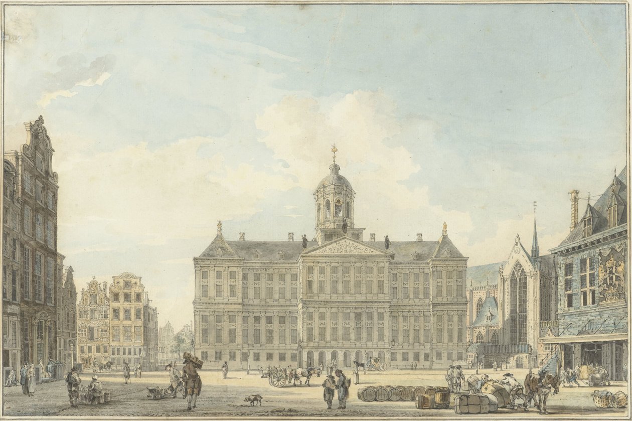 Amsterdam, Dæmningen med Rådhuset og Waag af Reinier Vinkeles (I)