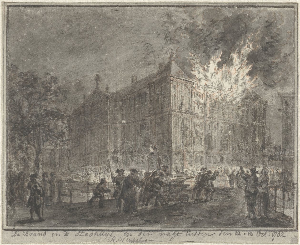 Brand i Amsterdams rådhus, 1762 af Reinier Vinkeles (I)