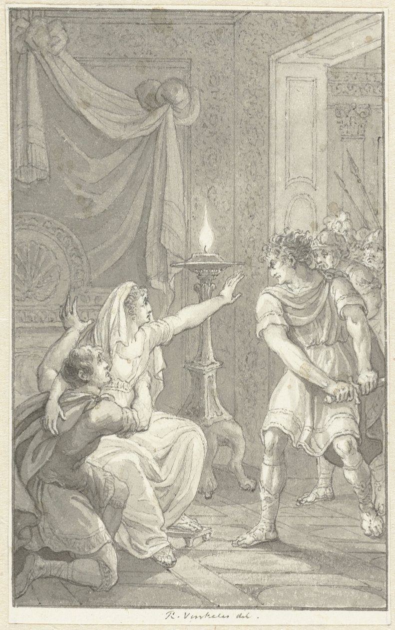 Caracalla dræber sin bror Geta i deres mors soveværelse af Reinier Vinkeles (I)