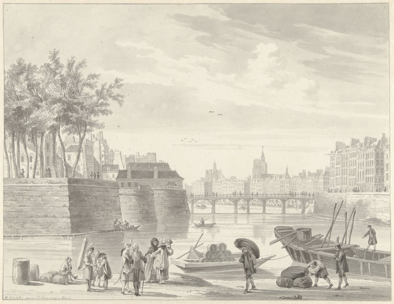 Udsigt over Pont Rouge, Paris af Reinier Vinkeles (I)