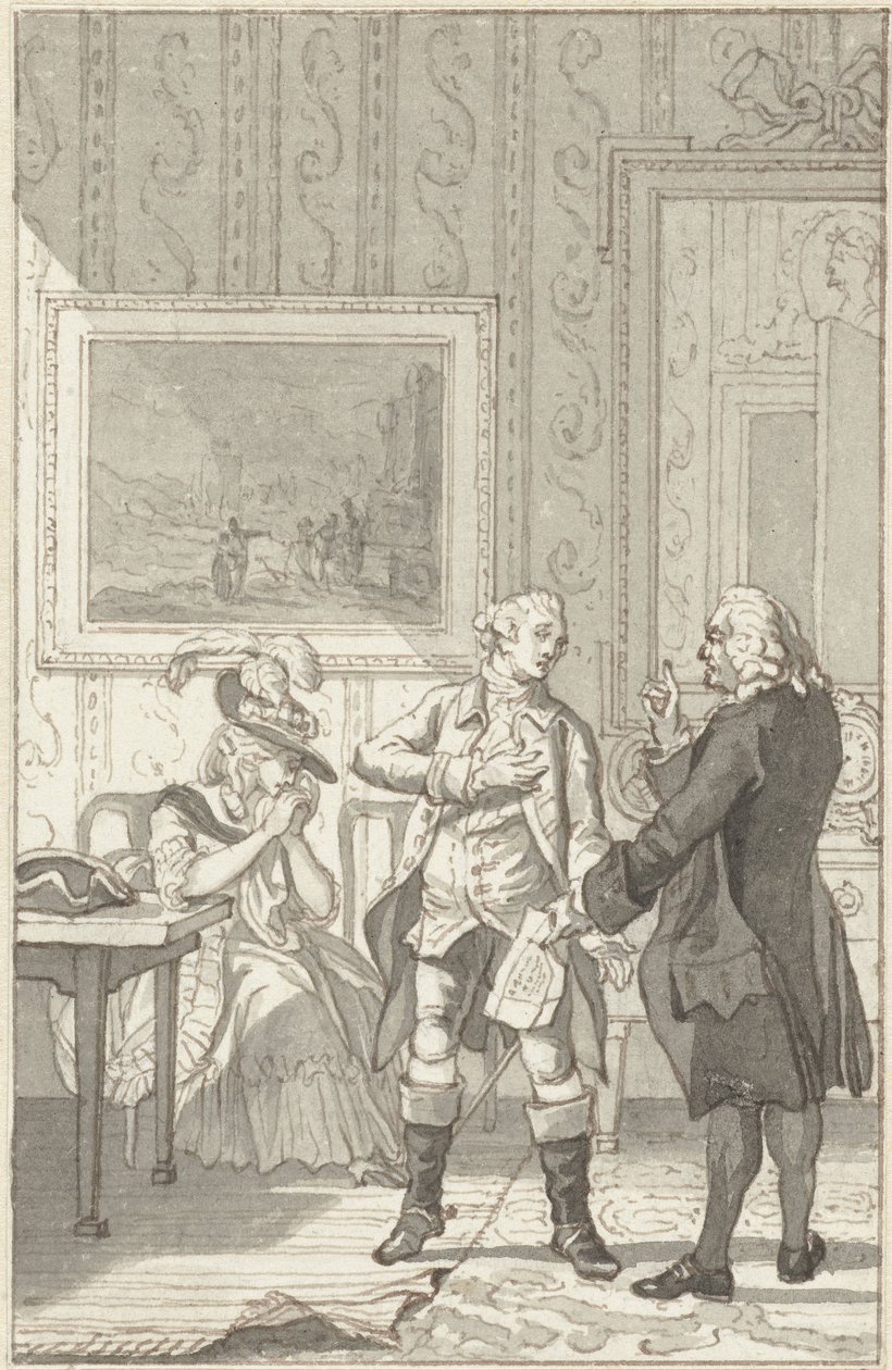 Illustration til skuespillet Het Tweegevegt af Jester af Reinier Vinkeles (I)