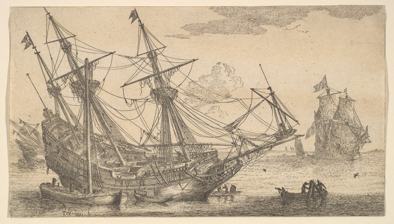 A Merchant Man Careened for caulking the Hull, 1600-tallet. af Reinier Zeeman