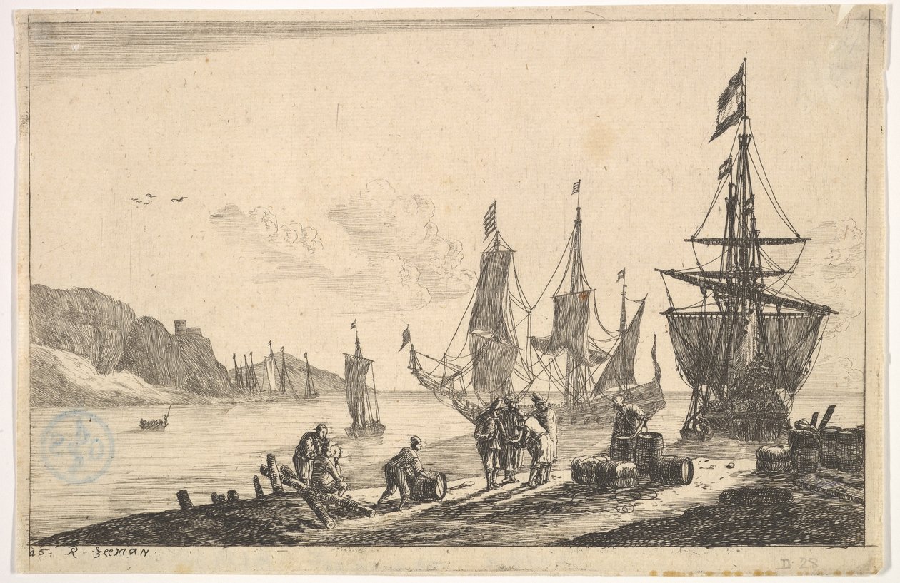 Bugt med sejlskibe, 1600-tallet. af Reinier Zeeman