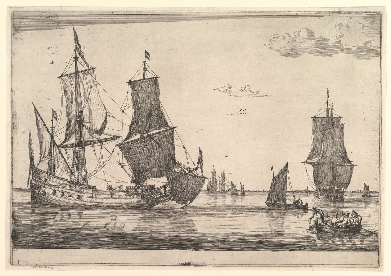 Large Sailing Vessel and Rowing Boat, 17th century. dani af Reinier Zeeman