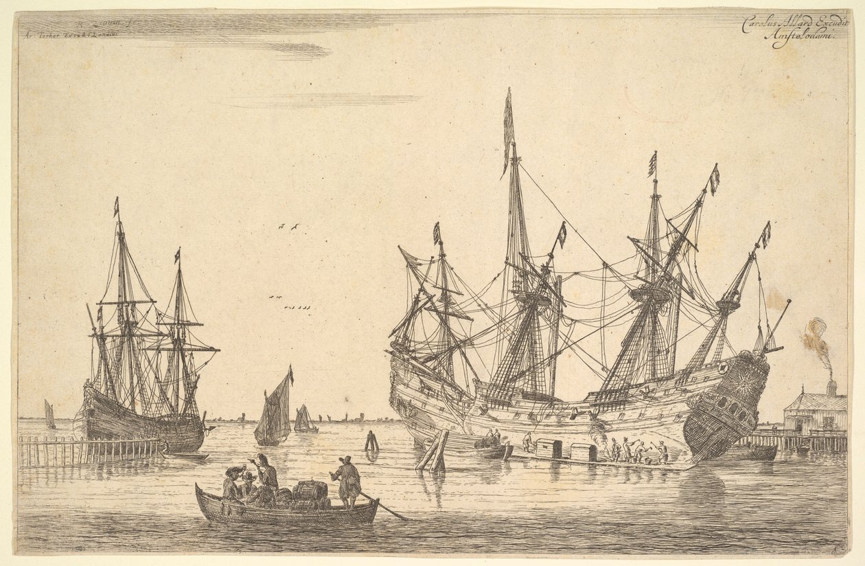 Mænd, der tætner skroget på et skib, 1600-tallet. af Reinier Zeeman
