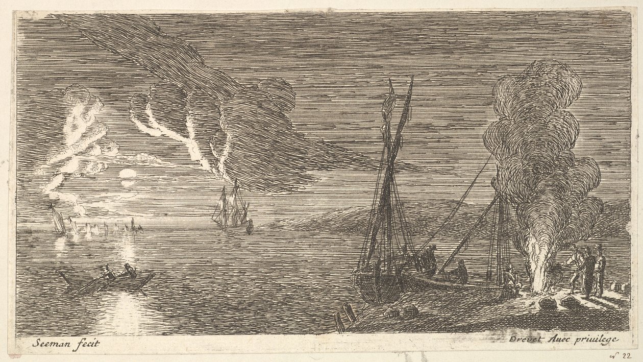 Nattescene med fisker stående ved en ild, 1600-tallet. af Reinier Zeeman