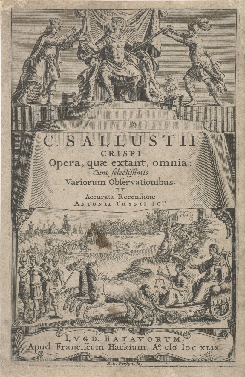En kejser og retfærdighed på triumfvogn Titelblad for: A. Thysius jr., Opera, quæ extant, omnia, 1649 af Reinier van Persijn