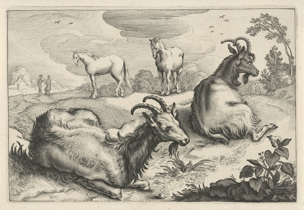 Landskab med to geder og to heste Diversa Animalia Quadrupedia (serietitel) af Reinier van Persijn