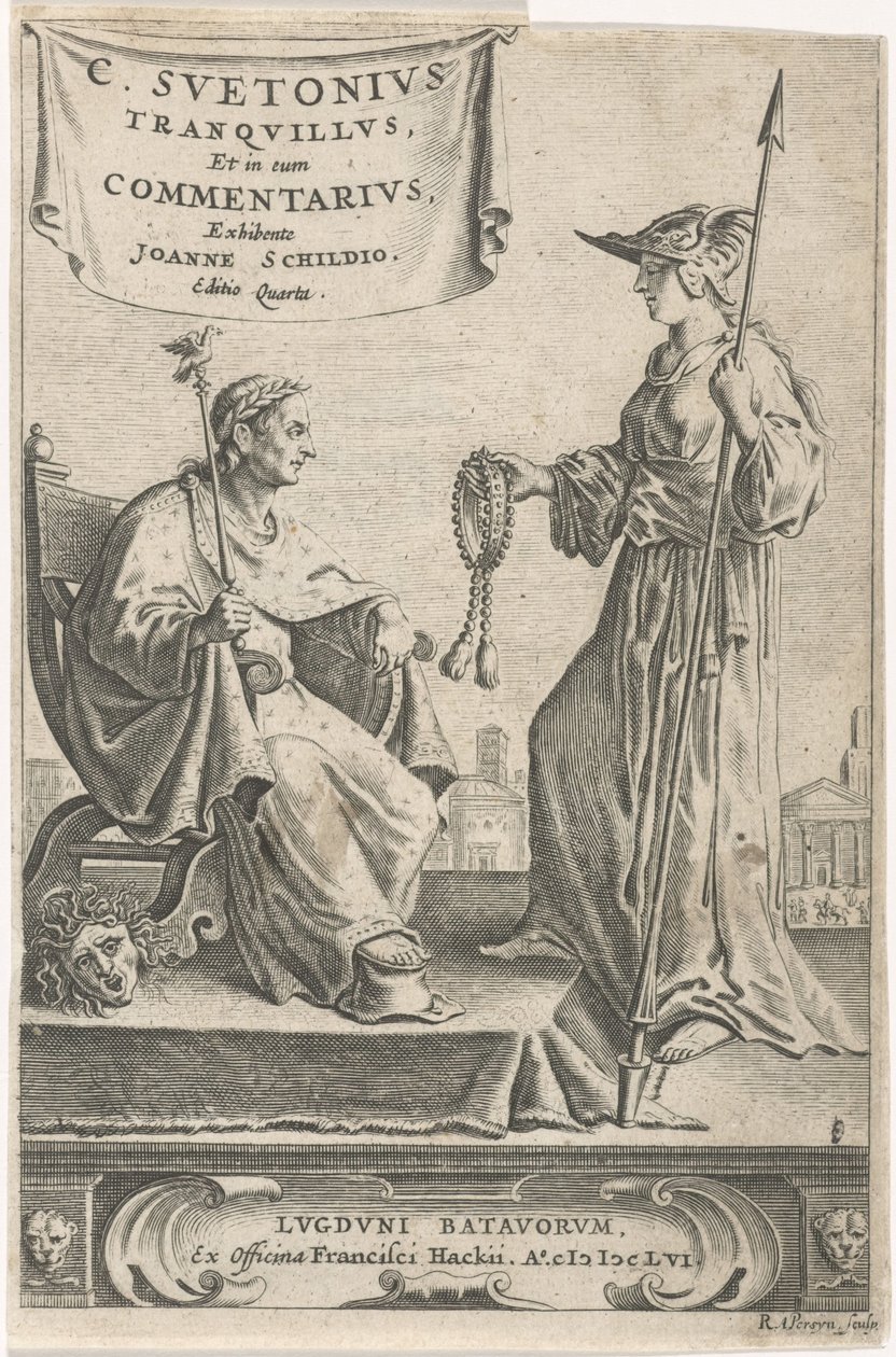 Piedestal med en kejser på sit sæde Titelblad for: J. Schild, [Opera], 1656 af Reinier van Persijn