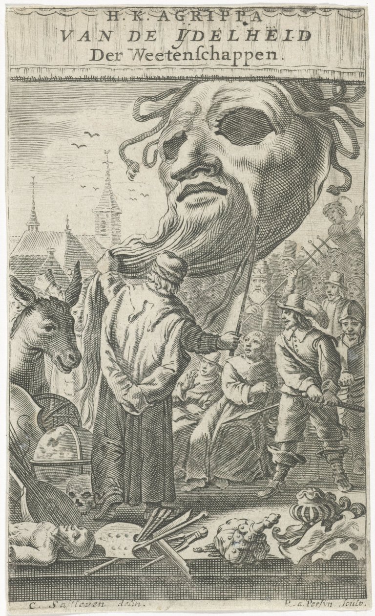 Tegnefilm om kunst Titelblad for: J. Oudaen, Agrippa, Fra Videnskabernes Forfængelighed, 1661 af Reinier van Persijn