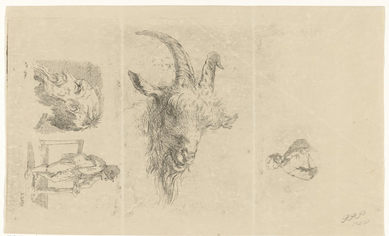 Studieark med fire forestillinger af Reinierus Albertus Ludovicus baron van Isendoorn à Blois