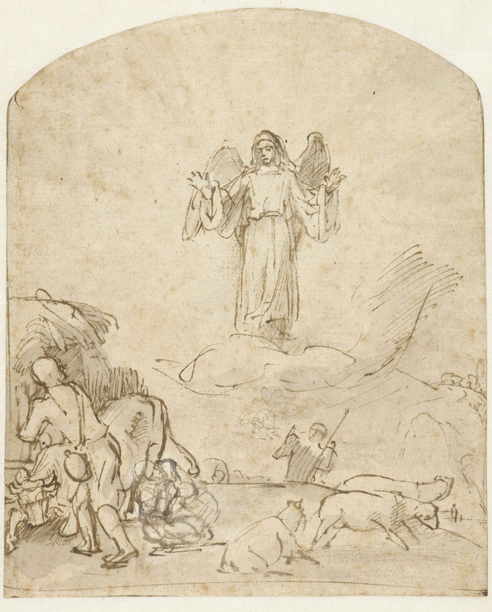 Bebudelse til hyrderne, c.1650 af Rembrandt van Rijn