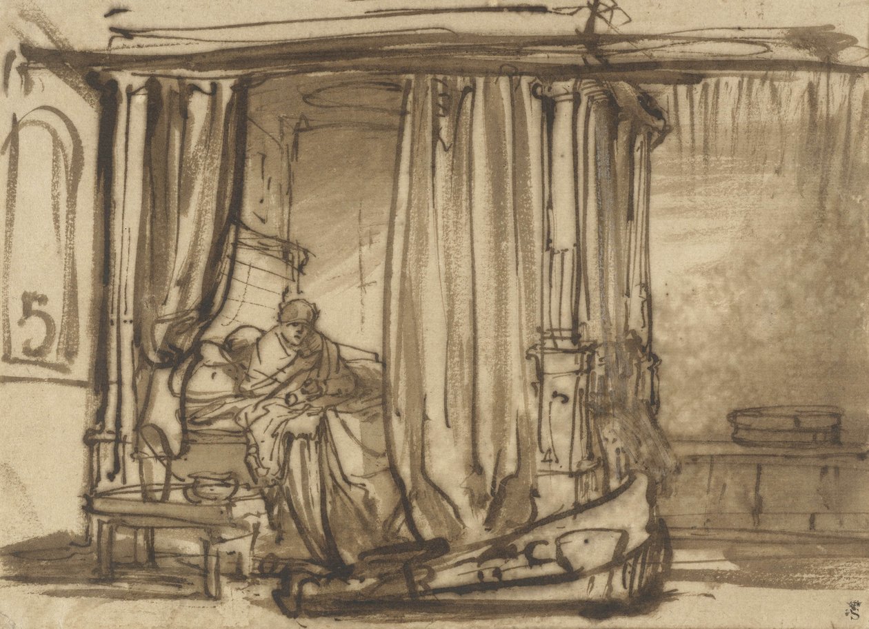 Soveværelse med Saskia i sengen, ca. 1638 af Rembrandt van Rijn