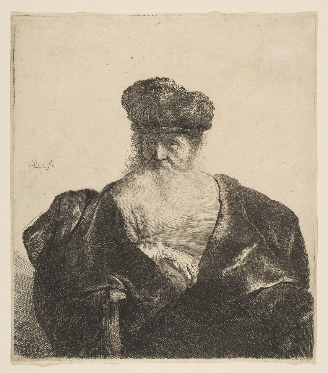 Gammel mand med skæg, pelshue og fløjlskappe, ca. 1631 af Rembrandt van Rijn