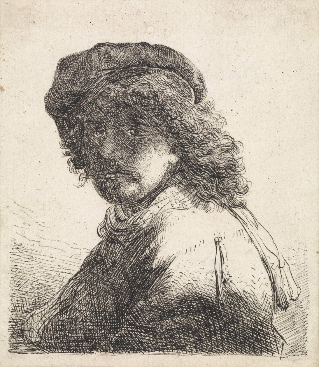 Rembrandt van Rijn i baret og tørklæde af Rembrandt van Rijn