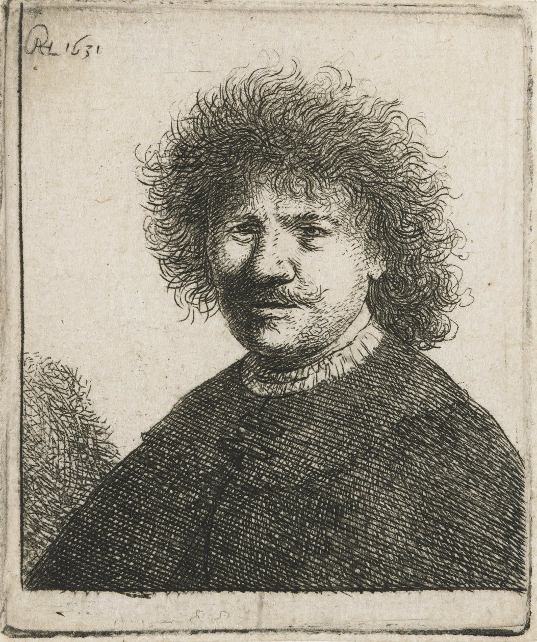Selvportræt i kappe med flad krave, 1630-31 af Rembrandt van Rijn