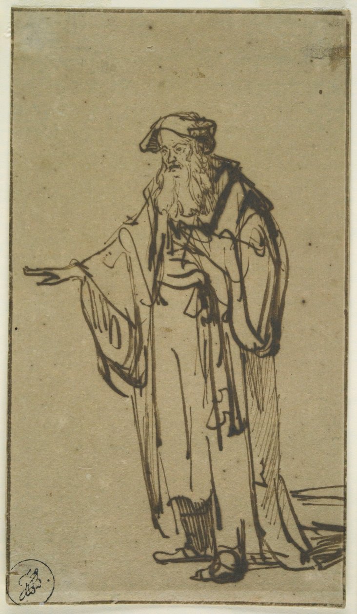 A Standing Old Man, ca. 1638 (pen og blæk med vask på papir) af Rembrandt van Rijn
