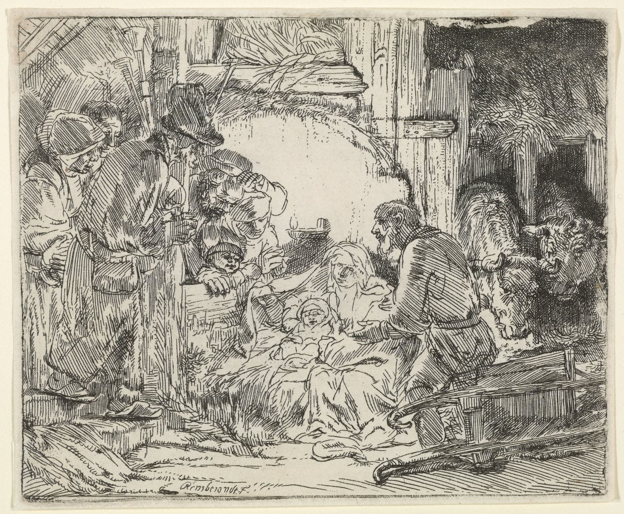 Tilbedelse af hyrderne, med lampe, 1654 af Rembrandt van Rijn